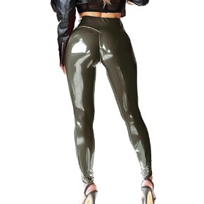 Patent Faux Leather Leggings for Women High Waisted Butt Lifting Lacquer Pleather Latex Shiny Pants Concert Outfits
