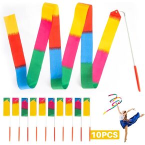 10PCS Dance Ribbons - Gymnastics wand, Ribbon dancer Stick for Artistic Dance, Gymnastics,Talent Show, Outdoor Games, Fitness, Training
