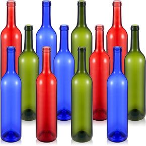 Zhehao 12 Pieces Colored Wine Bottles 750ml Empty Decorative Glass Bottles for Bottle Tree Outdoor Home Decor (Red, Blue, Green)