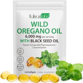 Oil of Oregano with Black Seed Oil, 6000mg Oregano Oil Capsules Organic, Oil of Oregano Supplement Capsules, Natural Antioxidants, Non-GMO, Gluten Free, 120 Softgels