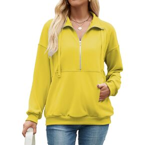 Mrskoala Womens Long Sleeve Sweatshirt Loose Half-zip Lapal Tops with Pocket