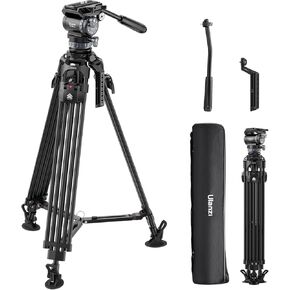 ULANZI VideoFast Heavy Duty Tripod Kit Carbon Fiber, 64.5" TT48 Professional Camera Tripod with Damping Fluid Head, 6-Step 360° Pan & Tilt Damping for Camcorder, 1/4" Arri Lock Adapter, QR Plate