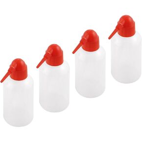 YOKIVE 4 Pcs Squeeze Wash Bottle, Lab Container with Red Bent Tip | Liquid Storing Measuring, Great for Laboratory, Gardening (Translucent, 250ML)