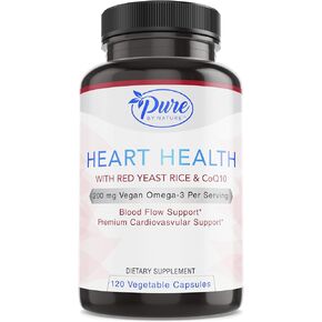 Pure By Nature Red Yeast Rice & CoQ10 Supplement, May Support Vascular Welfare & Blood Flow, 30 Servings (120 Veg Capsules)