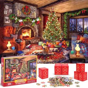 Advent Calendar 2024 Christmas Jigsaw Puzzles, Christmas Advent Calendar Puzzle 1008 Piece for Adult, 24 Days Christmas Countdown Calendar, Holiday Family Game Gifts Christmas Decoration (C)