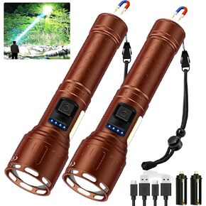 Flashlights High Lumens Rechargeable - 100,000 Lumens Super Bright LED Magnetic Tactical Flashlight with Sidelight 8 Modes Waterproof Powerful Handheld Flash Light for Emergency Camping Home Car