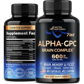 Alpha GPC 600 mg - Alpha-GPC Supplement for Focus, Memory & Energy - Bioactive Choline for Brain & Cognition - with Gaba | L-Theanine | Vitamin B6 & B12 - for Men & Women - Made in USA - 60 Capsules