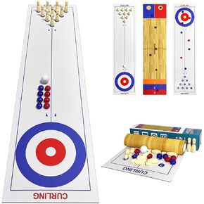 4-in-1 Tabletop Curling, Shuffleboard, Bowling & Cornhole Game - 47"(120x30cm) Family Game Set for All Ages - Easy Setup & Compact Design, Great for Home & Outdoor Fun