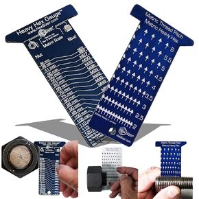 Heavy Hex Gauge Measures Nut, Bolt & Stud Sizes & Thread Pitch Checker for Metric (not Inches).