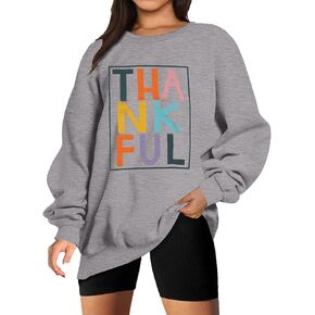 VILOVE Thankful Sweatshirt Women Thanksgiving Day Colorful Letter Print Pullover Crewneck Long Sleeve Oversized Tops