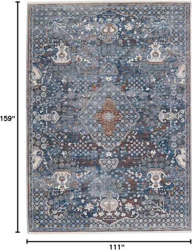 سجادة جايبور ليفينج قابلة للغسل، ناعمة مقاس 3x12، سجادة بوهو، أزرق ورمادي، سجادة المدخل، عداء المدخل in Kuwait