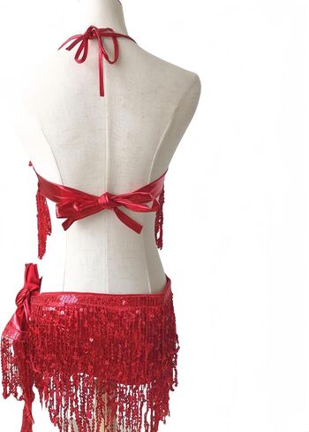 Women 2Pcs Belly Dance Dress Sequin Tassel Bra Top with Fringe Hip Scarf Set Carnival Clubwear in Saudi Arabia