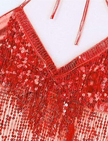 Women 2Pcs Belly Dance Dress Sequin Tassel Bra Top with Fringe Hip Scarf Set Carnival Clubwear in Saudi Arabia