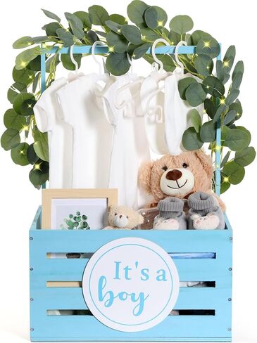 Barydat Wooden Baby Shower Crate Closet It's a Boy/Girl Baby Gift Basket Wood Storage Hamper with Handle Garland Newborn Welcome Gift Gender Reveal Pregnancy New Parent(Pink, Girl) in Saudi Arabia