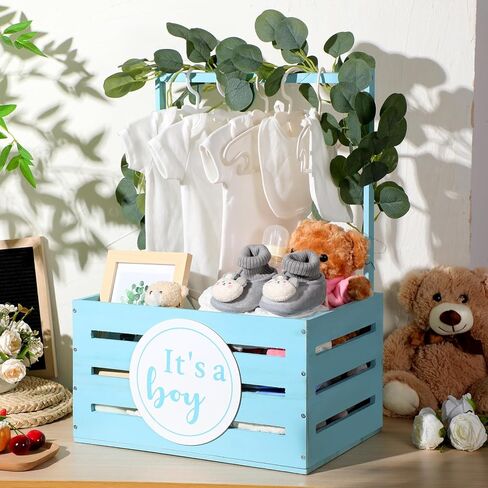 Barydat Wooden Baby Shower Crate Closet It's a Boy/Girl Baby Gift Basket Wood Storage Hamper with Handle Garland Newborn Welcome Gift Gender Reveal Pregnancy New Parent(Pink, Girl) in Saudi Arabia