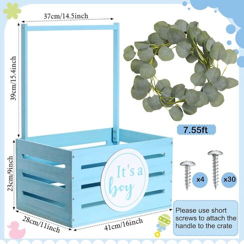 Barydat Wooden Baby Shower Crate Closet It's a Boy/Girl Baby Gift Basket Wood Storage Hamper with Handle Garland Newborn Welcome Gift Gender Reveal Pregnancy New Parent(Pink, Girl) in Saudi Arabia