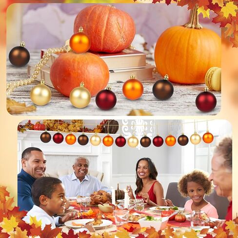 20 PCS Thanksgiving Ball Ornaments for Tree Fall Ball Hanging Ornaments Plastic Orange Brown Ball Ornaments Thanksgiving Hanging Decorations for Fall Autumn Thanksgiving Harvest Home Party Supplies in Saudi Arabia