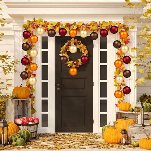 20 PCS Thanksgiving Ball Ornaments for Tree Fall Ball Hanging Ornaments Plastic Orange Brown Ball Ornaments Thanksgiving Hanging Decorations for Fall Autumn Thanksgiving Harvest Home Party Supplies in Saudi Arabia