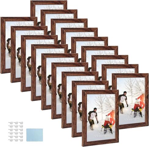 إطار صورة PHAREGE مقاس 4 × 6 باللون البني، مجموعة من 18 قطعة من الخشب الصناعي 4 × 6 إطار ريفي، إطارات متعددة للمزرعة لصور فريق العائلة، عموديًا أو أفقيًا، سطح الطاولة أو الحائط in Kuwait