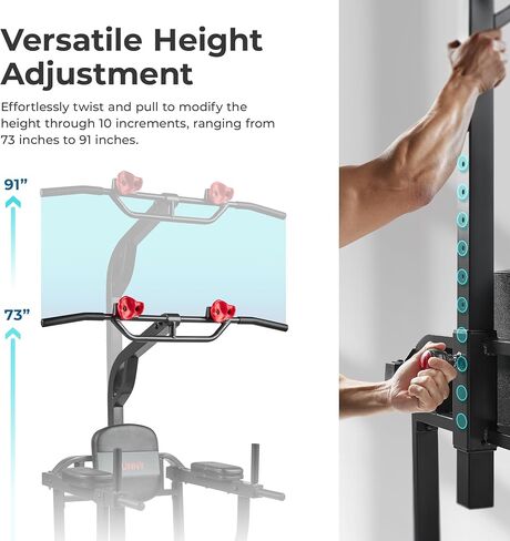 Sunny Health & Fitness Power Zone Cage - 1000 LB Weight Capacity, Spotter Bar, Angled Pull-Up Bar, J-Hooks, Optional Power Tower, Flat Bench w/Dumbbell Rack, Adjustable Incline Bench, LAT Pull Down in Saudi Arabia