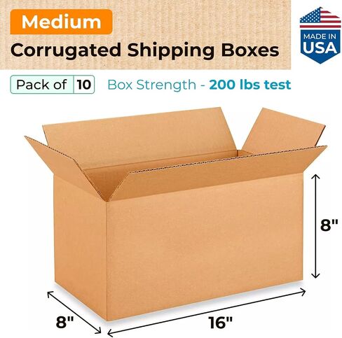 IDL Packaging Medium Corrugated Shipping Boxes 16"L x 8"W x 8"H (Pack of 5) - Quality Choice of Sturdy Packing Boxes for USPS, UPS, FedEx Shipping - Easy-to-Recycle Cardboard Boxes for Packaging in Saudi Arabia