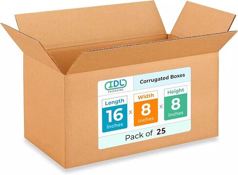 IDL Packaging Medium Corrugated Shipping Boxes 16"L x 8"W x 8"H (Pack of 5) - Quality Choice of Sturdy Packing Boxes for USPS, UPS, FedEx Shipping - Easy-to-Recycle Cardboard Boxes for Packaging in Saudi Arabia