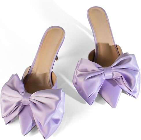 iadore Women's High Heel Sandals, 3'' Satin Closed Pointed Toe Oversized Bow Slip-on Stiletto Slippers Party Prom Casual Dress Mules in Saudi Arabia