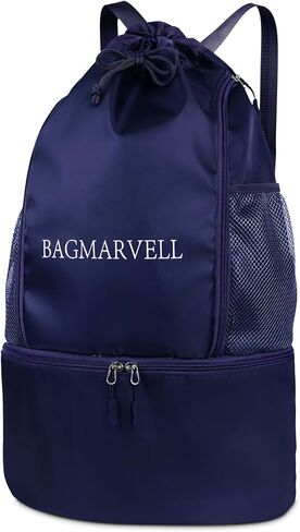 BAGMARVELL Beach Bag, Mesh Drawstring Backpack for Swimming - Waterproof Pool Bag with Shoe Compartment, Wet & Dry Storage for Gym Bag & Swim Bag Workout Gear (Blue) in Saudi Arabia