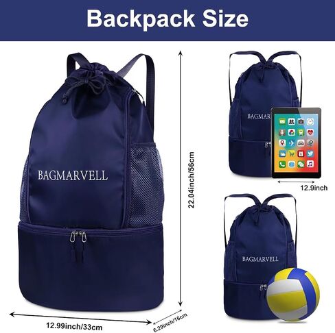 BAGMARVELL Beach Bag, Mesh Drawstring Backpack for Swimming - Waterproof Pool Bag with Shoe Compartment, Wet & Dry Storage for Gym Bag & Swim Bag Workout Gear (Blue) in Saudi Arabia