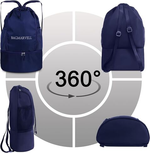 BAGMARVELL Beach Bag, Mesh Drawstring Backpack for Swimming - Waterproof Pool Bag with Shoe Compartment, Wet & Dry Storage for Gym Bag & Swim Bag Workout Gear (Blue) in Saudi Arabia