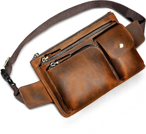 Thick Crazy Horse Leather Hiking Riding Travel Outdoor Belt Fanny Waist Pack Small Phone Pouch For Men Women 380 (381 Brown) in Saudi Arabia