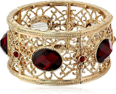1928 Jewelry "Jeweled Filigree" Faceted Oval Filigree Stretch Bracelet in Saudi Arabia