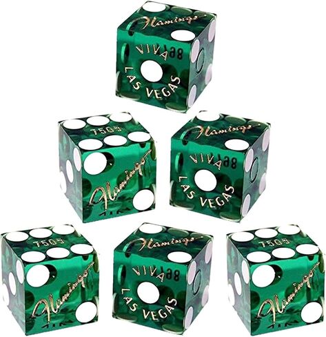 Cyber-Deals Lot of 6 Authentic Casino Dice from Las Vegas, Lake Tahoe, Reno and Other Nevada Destinations (Las Vegas Flamingo Green Polished), 18mm-19mm in Kuwait