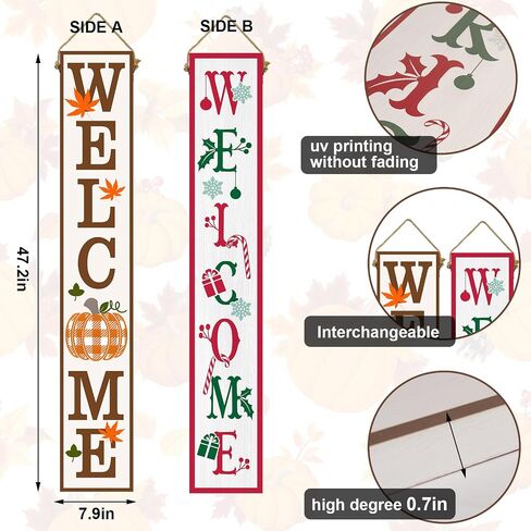 Two Sided Fall Christmas Welcome Sign For Front Porch, 47.2 Inchs Wooden Outdoor Tall Large Vertical Welcome Sign For Front Door Standing Porch Boards Decor, Outside Merry Autumn Winter Yard Home Decorations in Kuwait
