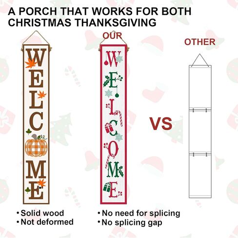 Two Sided Fall Christmas Welcome Sign For Front Porch, 47.2 Inchs Wooden Outdoor Tall Large Vertical Welcome Sign For Front Door Standing Porch Boards Decor, Outside Merry Autumn Winter Yard Home Decorations in Kuwait