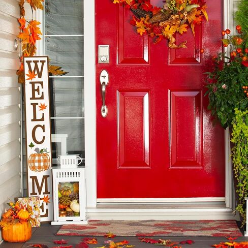 Two Sided Fall Christmas Welcome Sign For Front Porch, 47.2 Inchs Wooden Outdoor Tall Large Vertical Welcome Sign For Front Door Standing Porch Boards Decor, Outside Merry Autumn Winter Yard Home Decorations in Kuwait