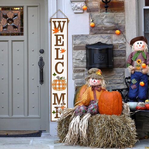 Two Sided Fall Christmas Welcome Sign For Front Porch, 47.2 Inchs Wooden Outdoor Tall Large Vertical Welcome Sign For Front Door Standing Porch Boards Decor, Outside Merry Autumn Winter Yard Home Decorations in Kuwait