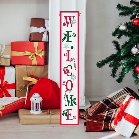 Two Sided Fall Christmas Welcome Sign For Front Porch, 47.2 Inchs Wooden Outdoor Tall Large Vertical Welcome Sign For Front Door Standing Porch Boards Decor, Outside Merry Autumn Winter Yard Home Decorations in Kuwait