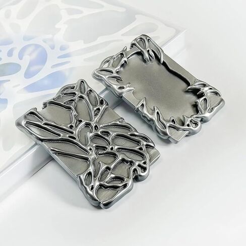 Electroplate Plastics Frame Photocard Holder With Keychain Silver Plating Irregular Photo Card Holder Keychain Y2K ID Badge Holder Photocard Keychain for Student Card Case Stationery in Saudi Arabia