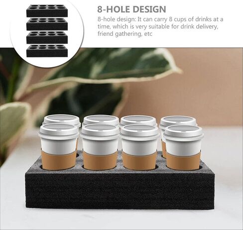 ABOOFAN 4pcs Disposable Foam Takeout Cup Holders 8 Holes Cup Drink Carrier Takeout Cup Tray Food Drink Holder for Cold Hot Drinks Black in Saudi Arabia
