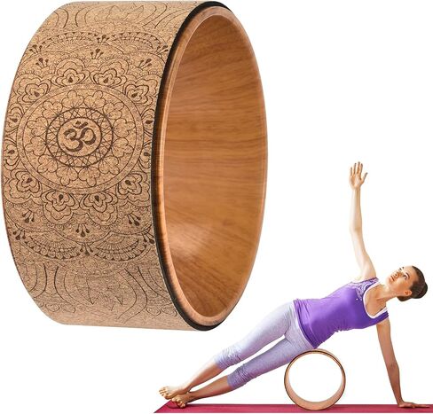 kingsea Cork Yoga Wheel, Pilate Wheel Training Aid for Stretching,Natural Cork Fitness Wheel Improving Back Bends Stretch Pilates Circle,Designed for Dharma Yoga Prop Wheel Pose in Saudi Arabia