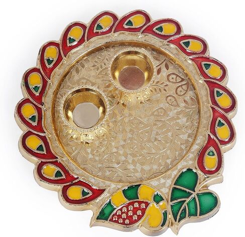 طبق ديكور بوجا ثالي مصنوع يدويًا من غانيش ثالي الهندي لمهرجان ديوالي بوجان ماندير مع مقالات بوجا الأساسية لمهرجان آرتي بوجا راخي وديكورات بوجا وهدايا ديكور المنزل in Kuwait