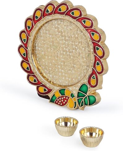 طبق ديكور بوجا ثالي مصنوع يدويًا من غانيش ثالي الهندي لمهرجان ديوالي بوجان ماندير مع مقالات بوجا الأساسية لمهرجان آرتي بوجا راخي وديكورات بوجا وهدايا ديكور المنزل in Kuwait