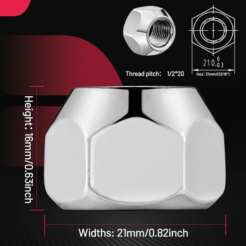 BDFHYK 1/2x20 Wheel Lug Nuts, 10pcs 1/2-20 Lug Nuts OEM Factory Style One-Piece Silver Solid Chrome Open End Finish Lug Nuts 0.82 inch 21mm Hex 0.63 inch 16mm Tall for Trailers Tire Wheel in Saudi Arabia