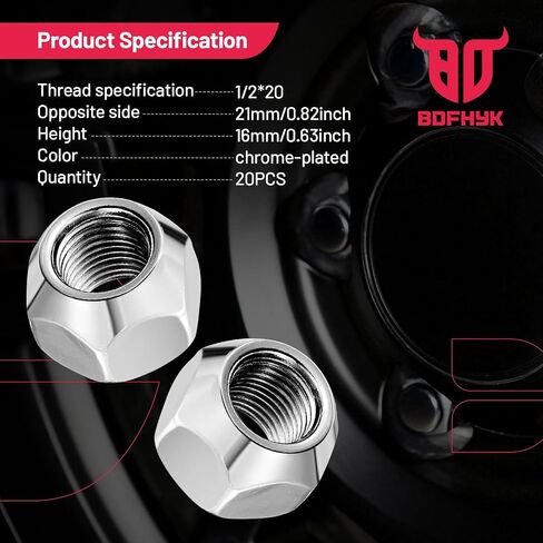 BDFHYK 1/2x20 Wheel Lug Nuts, 10pcs 1/2-20 Lug Nuts OEM Factory Style One-Piece Silver Solid Chrome Open End Finish Lug Nuts 0.82 inch 21mm Hex 0.63 inch 16mm Tall for Trailers Tire Wheel in Saudi Arabia