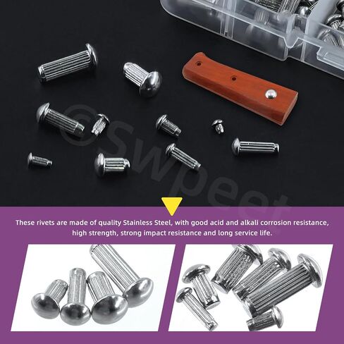 Swpeet 800Pcs M2 M2.5 M3 M4 × 6mm 8mm 10mm Solid Aluminum Brazier Head Rivets Assortment Kit, Half Round Head Solid Knurled Rivets, Aluminum Rivet Solid Rivets for Repairing Boat, Aircraft in Saudi Arabia