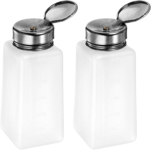 HARFINGTON 2pcs Solvent Alcohol Dispensers 200ml(6.8oz) Push Down Liquid Dispenser Pump Bottle with Sealing Stainless Steel Lid for Acetone Cleanser Polish Remover, White in Saudi Arabia