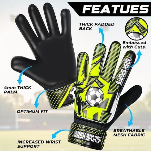 Soccer Goalie Gloves for Kids,Goalkeeper Gloves for Youth Boys Girls 4MM Latex Palm,Anti Slip,Super Gip Double Wrist Protection in Kuwait