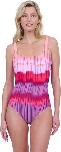 Gottex Golden Hour Stylish Fun Ombre Mock Pleat Women’s Square Neck One Piece Bathing Suit with Tummy Control Swim Essential in Saudi Arabia