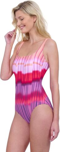 Gottex Golden Hour Stylish Fun Ombre Mock Pleat Women’s Square Neck One Piece Bathing Suit with Tummy Control Swim Essential in Saudi Arabia